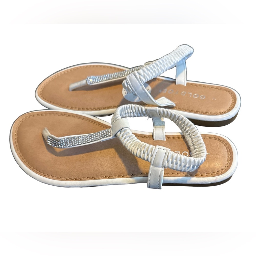 Gold Toe White Sandals Size 7 with Rhinestone Accents cottagecore party